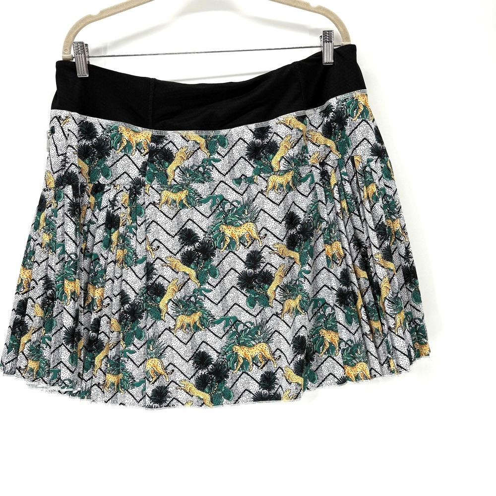 GGblue Luxe Sport Skort Womens XL Green Geometric Cheetah Pleated Pocket Golf